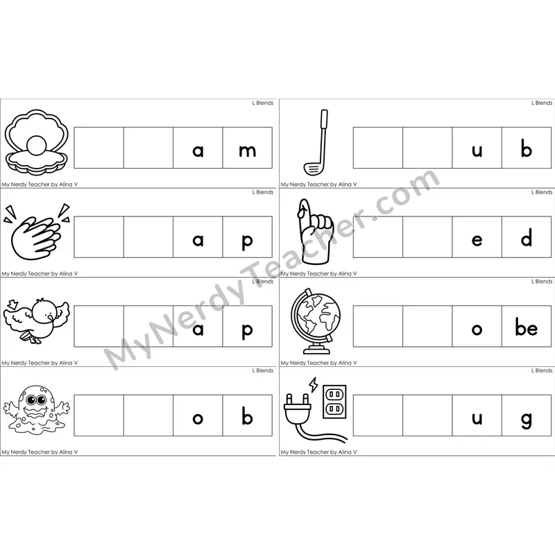 L Blends Missing Beginning Sounds Word Cards (Black and White)