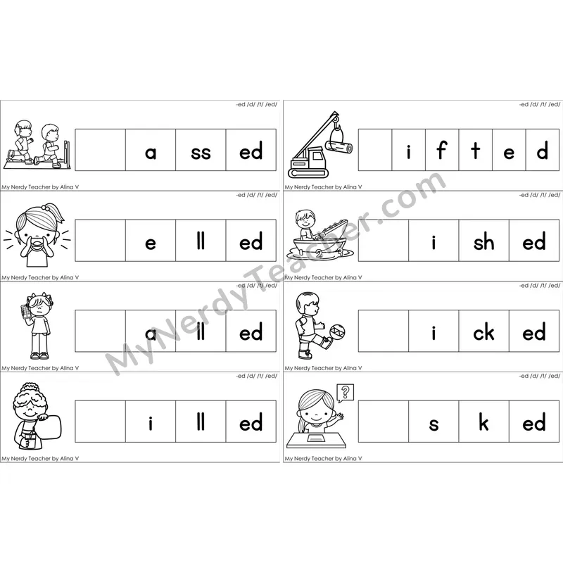 Inflectional -ed Missing Beginning Sounds Word Cards (Black and White)