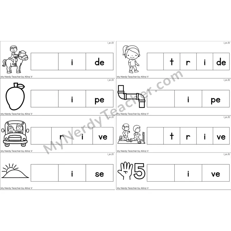 i_e (Long I VCe) Missing Beginning Sounds Word Cards (Black and White)