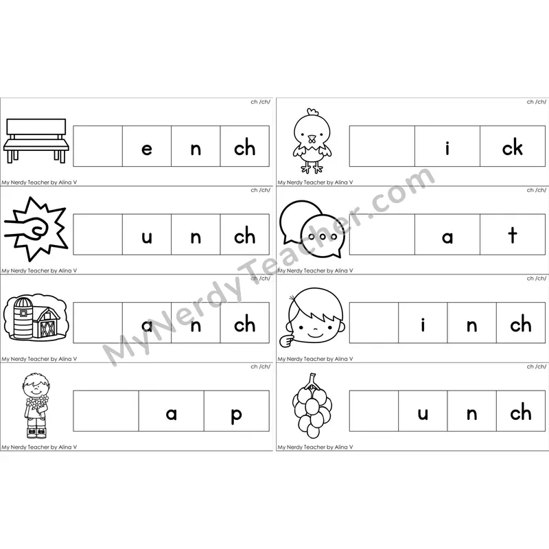 ch Digraph Missing Beginning Sounds Word Cards (Black and White)