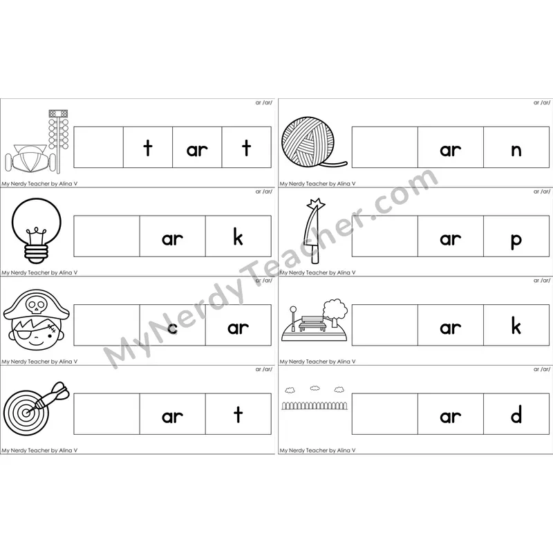 ar (R-Controlled) Missing Beginning Sounds Word Cards (Black and White)