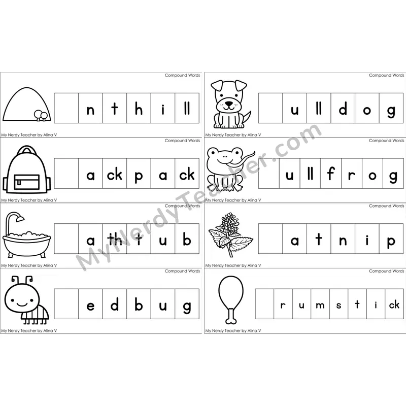 Compound Words Missing Beginning Sounds Word Cards (Black and White)