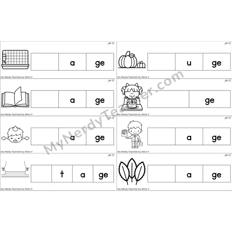 Soft G (_ge) Missing Beginning Sounds Word Cards (Black and White)