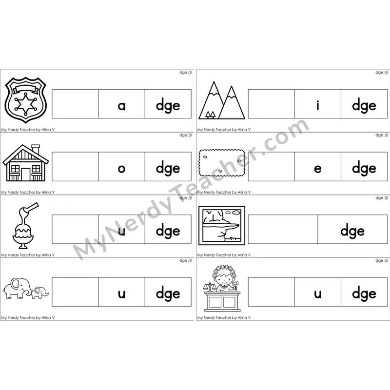 dge Trigraph Missing Beginning Sounds Word Cards (Black and White)