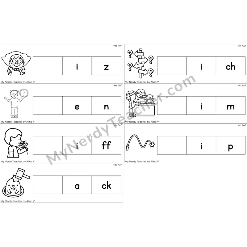 wh Digraph Missing Beginning Sounds Word Cards (Black and White)