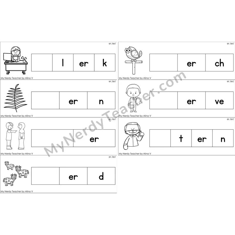 er (R-Controlled) Missing Beginning Sounds Word Cards (Black and White)