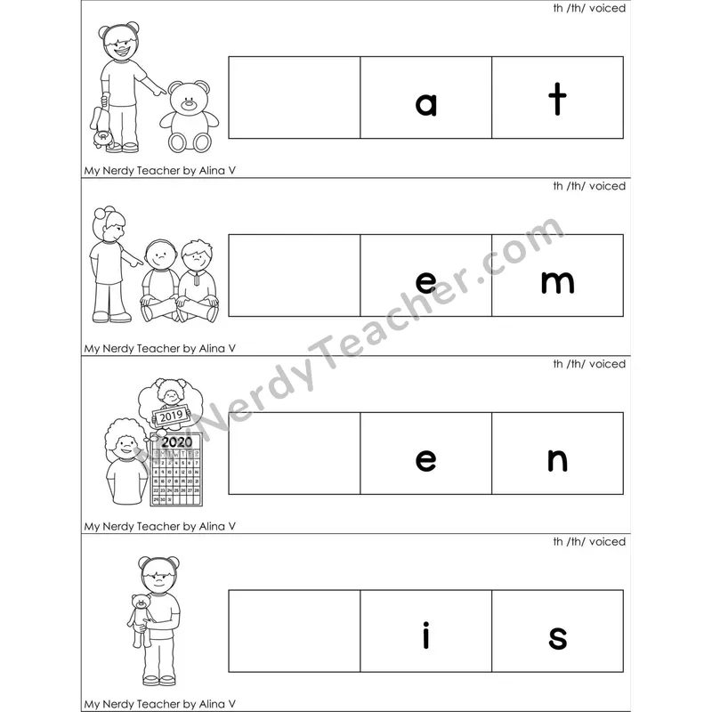 Voiced th Digraph Missing Beginning Sounds Word Cards (Black and White)