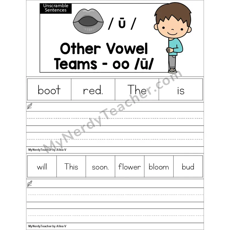 Editable oo, u (short oo sound) Unscramble Sentences Worksheet (Color)