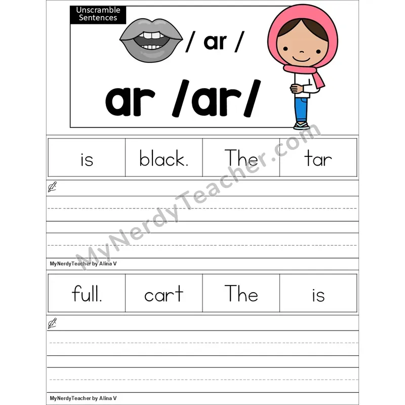 Editable ar (R-Controlled) Unscramble Sentences Worksheet (Color)
