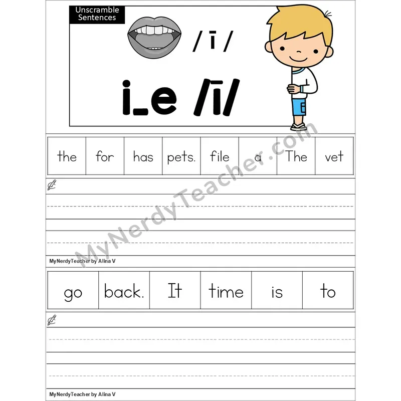 Editable i_e (Long I VCe) Unscramble Sentences Worksheet (Color)