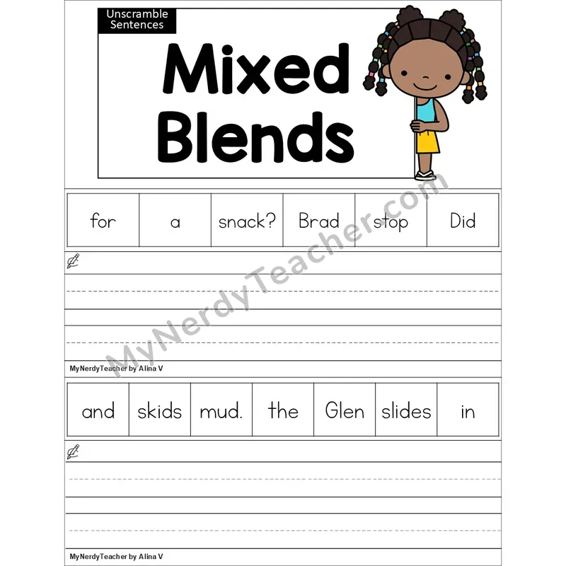 Editable Mixed Consonant Blends Unscramble Sentences Worksheet (Color)