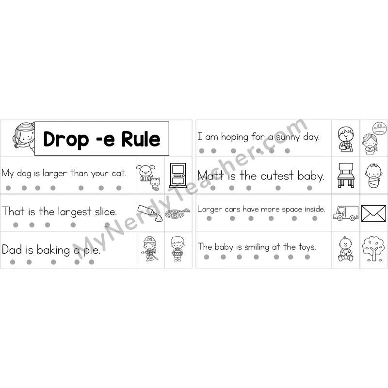 Editable Drop -e Rule Decodable Sentence Strips (Black and White)