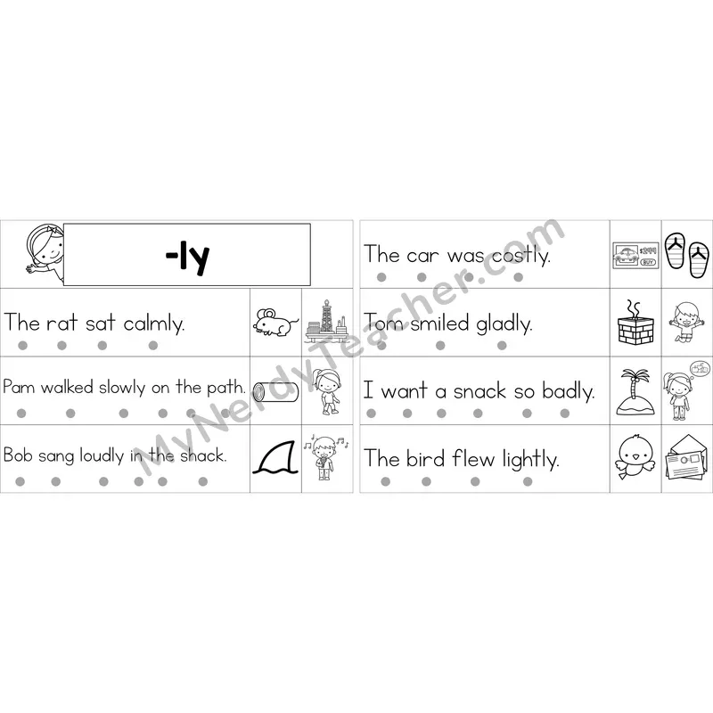 Editable Suffix -ly Decodable Sentence Strips (Black and White)