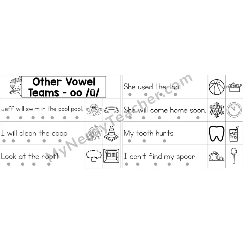 Editable oo, u (short oo sound) Decodable Sentence Strips (Black and White)
