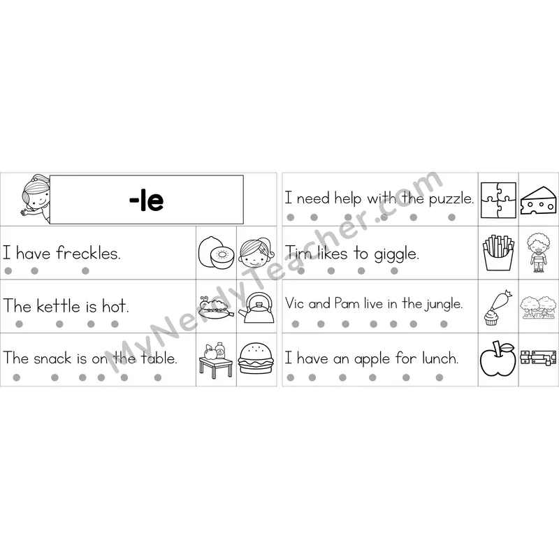 Editable Consonant -le Decodable Sentence Strips (Black and White)