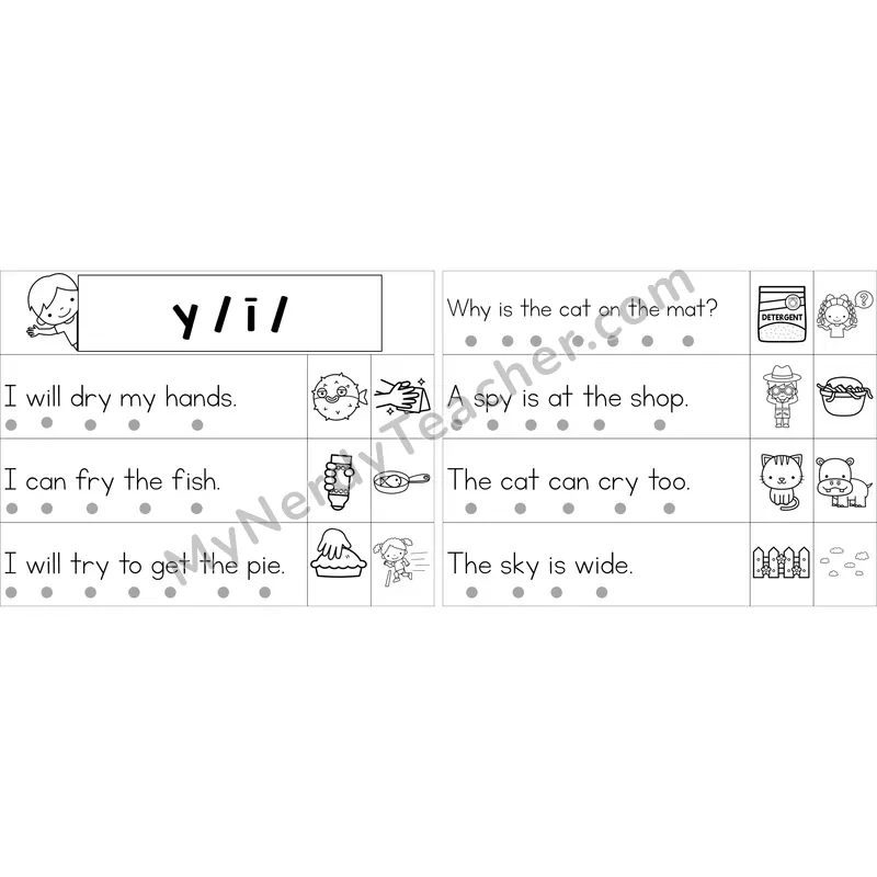 Editable y as Long I Decodable Sentence Strips (Black and White)