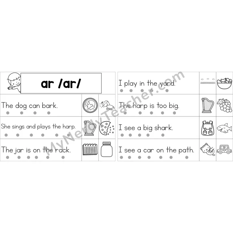 Editable ar (R-Controlled) Decodable Sentence Strips (Black and White)