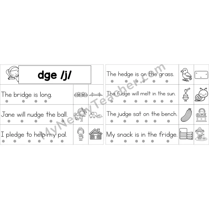 Editable dge Trigraph Decodable Sentence Strips (Black and White)
