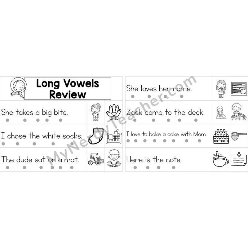 Editable Long Vowels VCe Review Decodable Sentence Strips (Black and White)