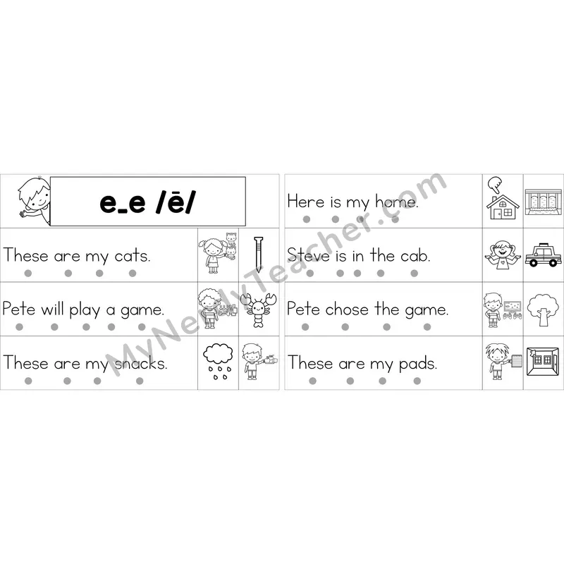 Editable e_e (Long E VCe) Decodable Sentence Strips (Black and White)