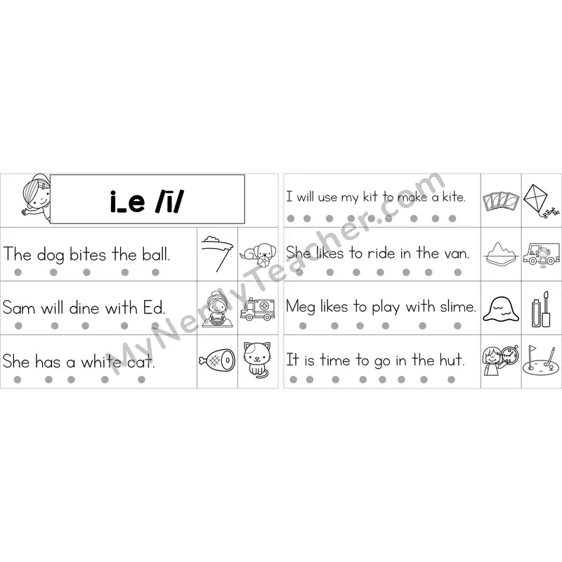 Editable i_e (Long I VCe) Decodable Sentence Strips (Black and White)