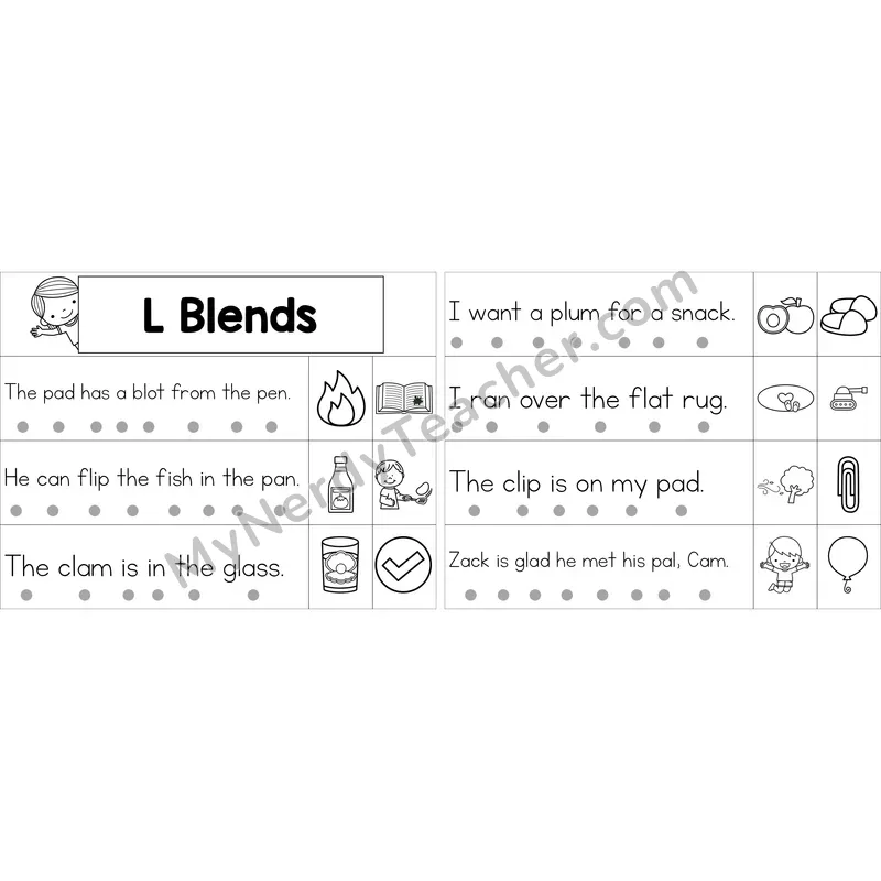Editable L Blends Decodable Sentence Strips (Black and White)