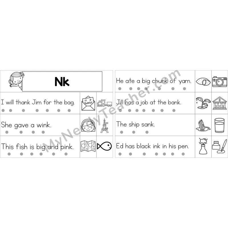 Editable nk Glued Sound Decodable Sentence Strips (Black and White)