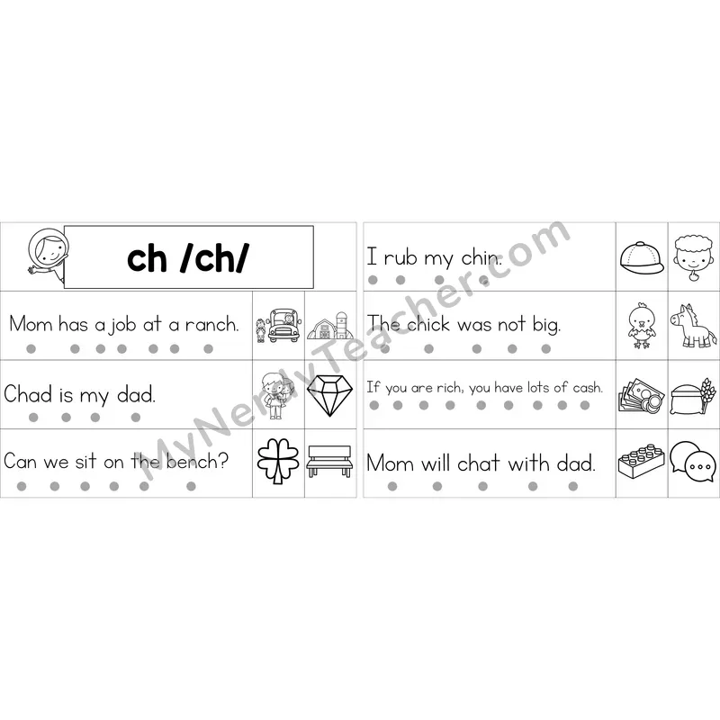 Editable ch Digraph Decodable Sentence Strips (Black and White)