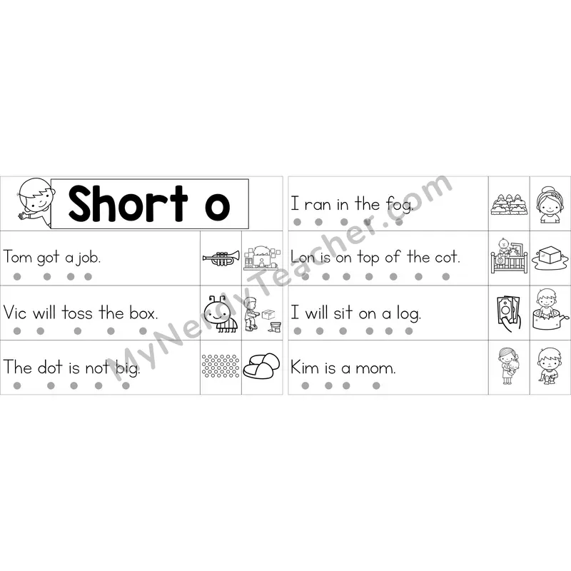 Editable Short O Decodable Sentence Strips (Black and White)