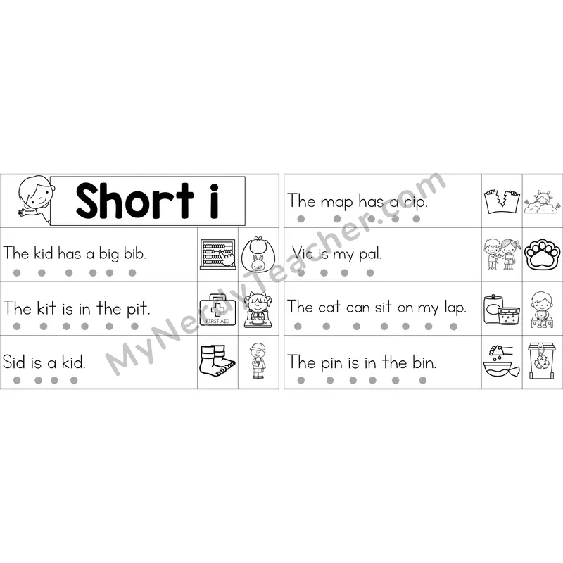 Editable Short I Decodable Sentence Strips (Black and White)