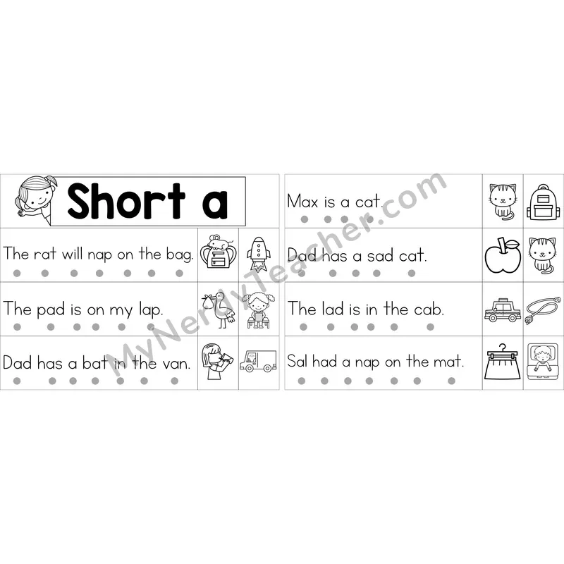 Editable Short A Decodable Sentence Strips (Black and White)