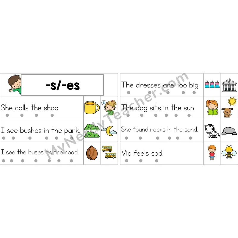 Editable Suffixes -s, -es Decodable Sentence Strips (Color)