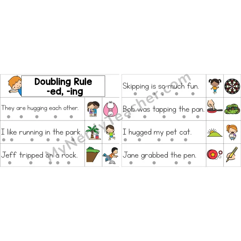Editable Doubling Rule (-ed, -ing) Decodable Sentence Strips (Color)