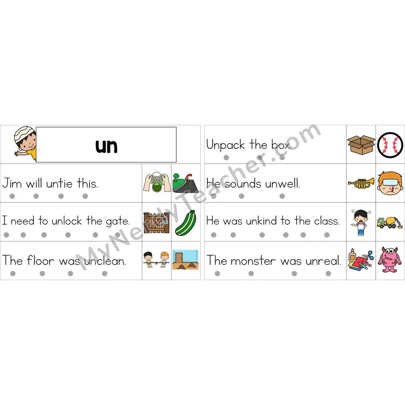 Editable Prefix un- Decodable Sentence Strips (Color)