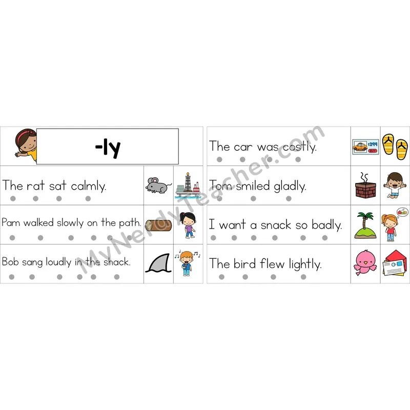Editable Suffix -ly Decodable Sentence Strips (Color)