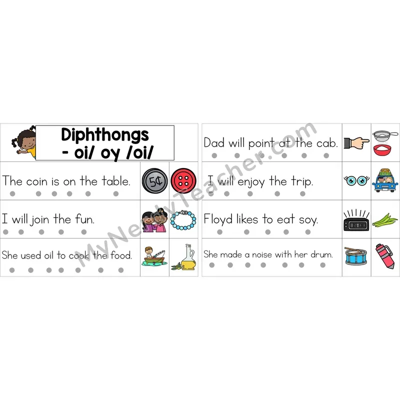 Editable oi, oy Diphthong Decodable Sentence Strips (Color)