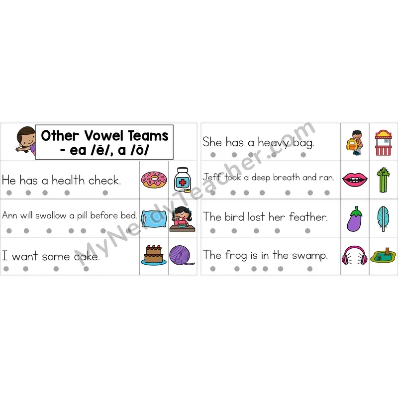 Editable ea (short e), a (short o) Decodable Sentence Strips (Color)