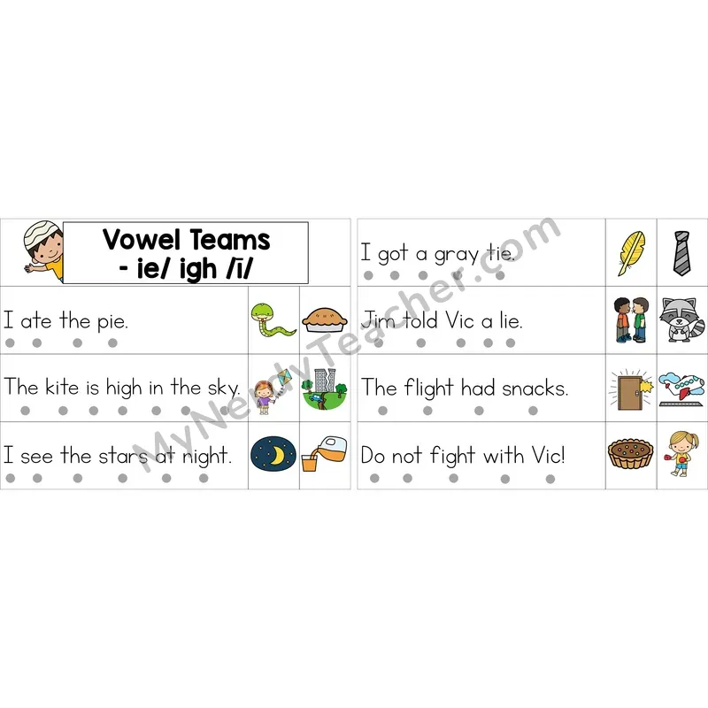 Editable ie, igh Vowel Team Decodable Sentence Strips (Color)