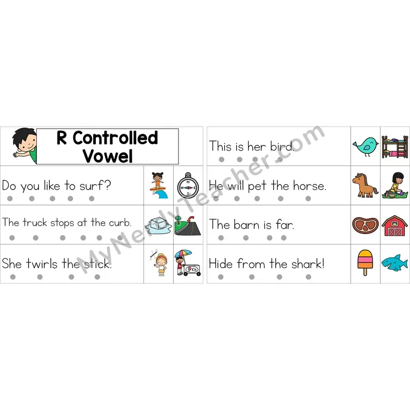 Editable R-Controlled Vowels Review Decodable Sentence Strips (Color)