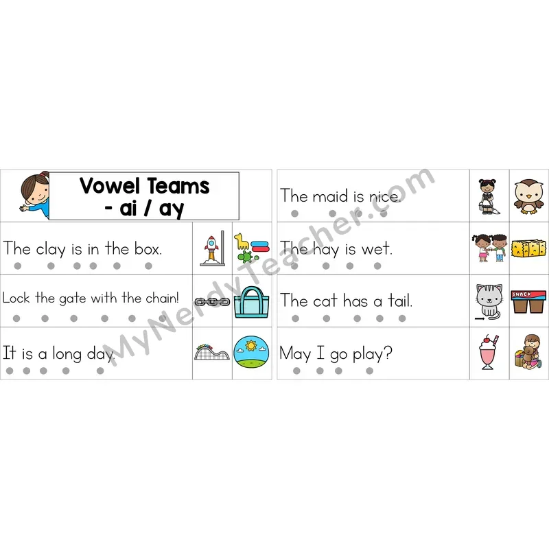 Editable ai, ay Vowel Team Decodable Sentence Strips (Color)