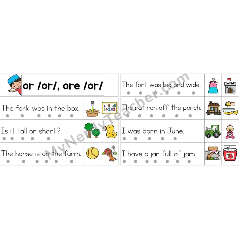 Editable or, ore (R-Controlled) Decodable Sentence Strips (Color)