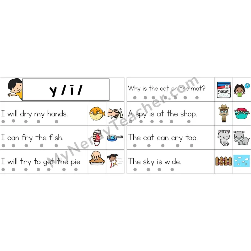 Editable y as Long I Decodable Sentence Strips (Color)
