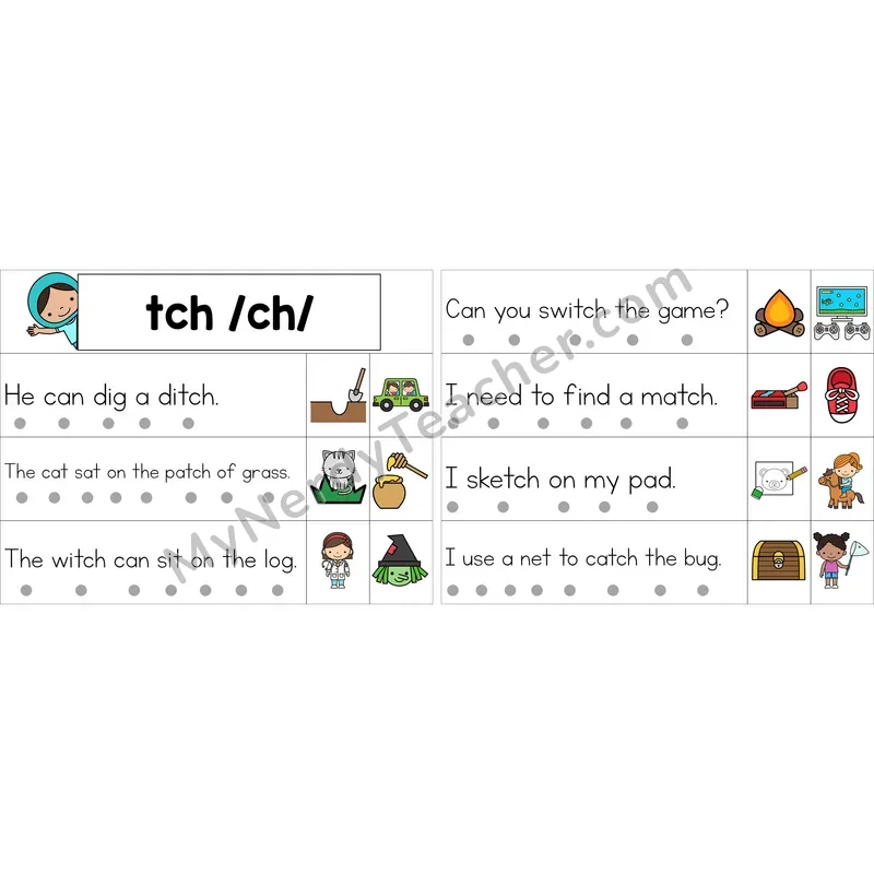 Editable tch Trigraph Decodable Sentence Strips (Color)