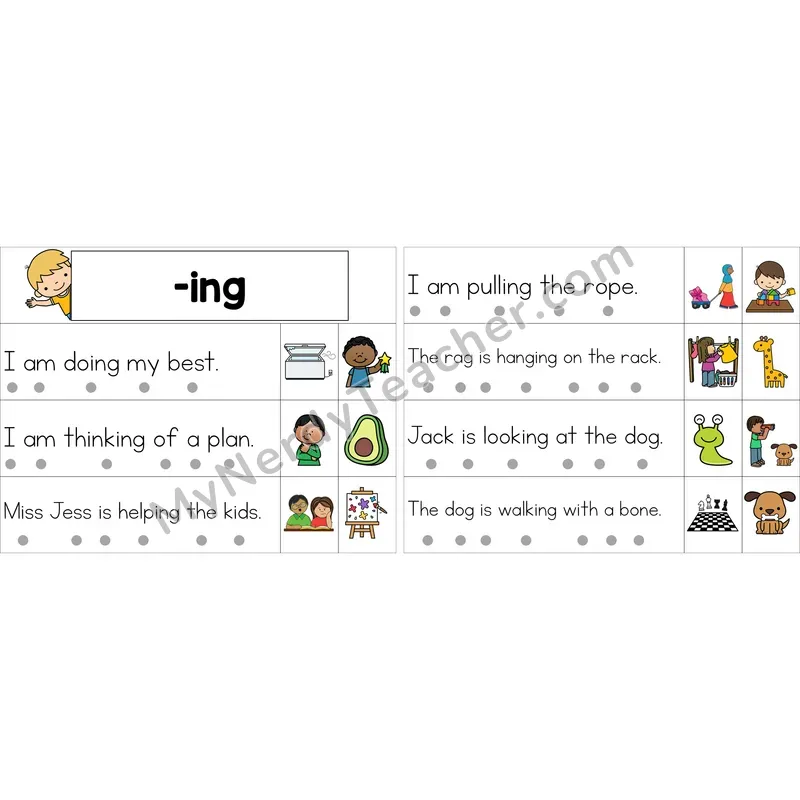 Editable Inflectional -ing Decodable Sentence Strips (Color)