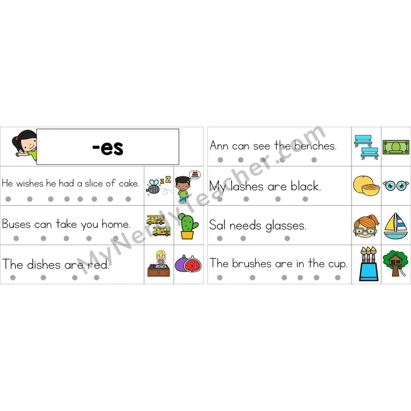 Editable Inflectional -es Decodable Sentence Strips (Color)