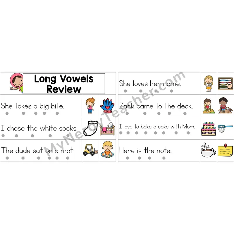 Editable Long Vowels VCe Review Decodable Sentence Strips (Color)