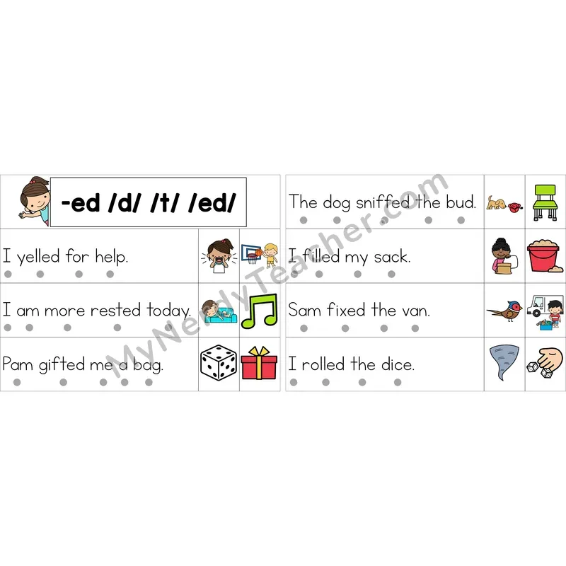 Editable Inflectional -ed Decodable Sentence Strips (Color)