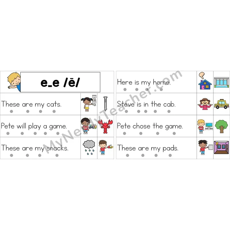 Editable e_e (Long E VCe) Decodable Sentence Strips (Color)