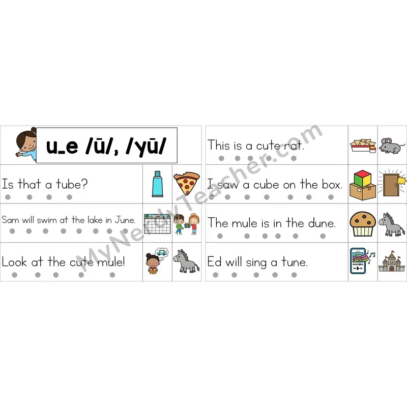 Editable u_e (Long U VCe) Decodable Sentence Strips (Color)