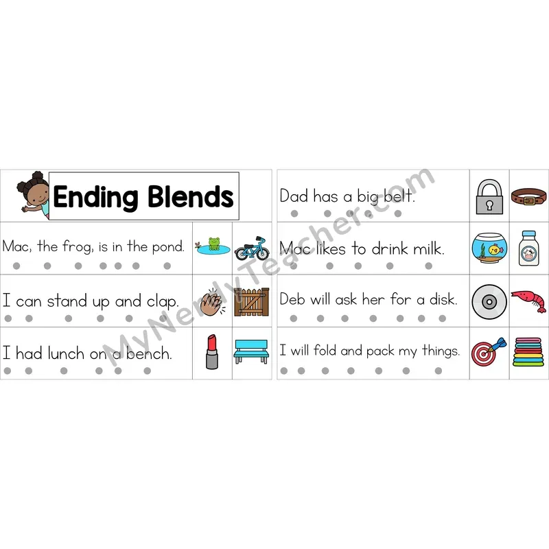 Editable Ending Blends Decodable Sentence Strips (Color)